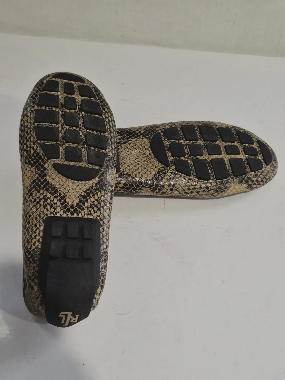 Ralph Lauren Snake-Print Driving Loafers in Beige